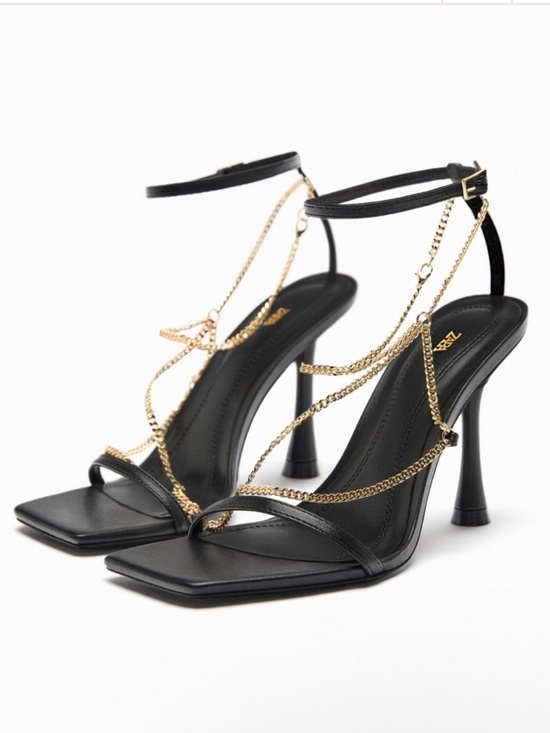 Zara Shoes - Zara Chain Detail Heeled Leather Sandals